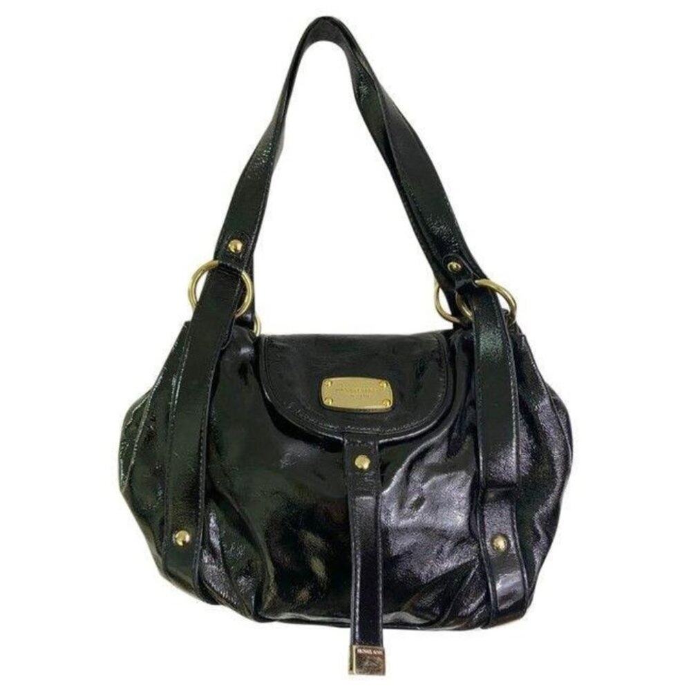 michael kors large black patent leather shoulder b